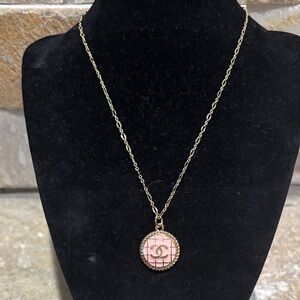 Gold and Pink round CC Pendant Necklace